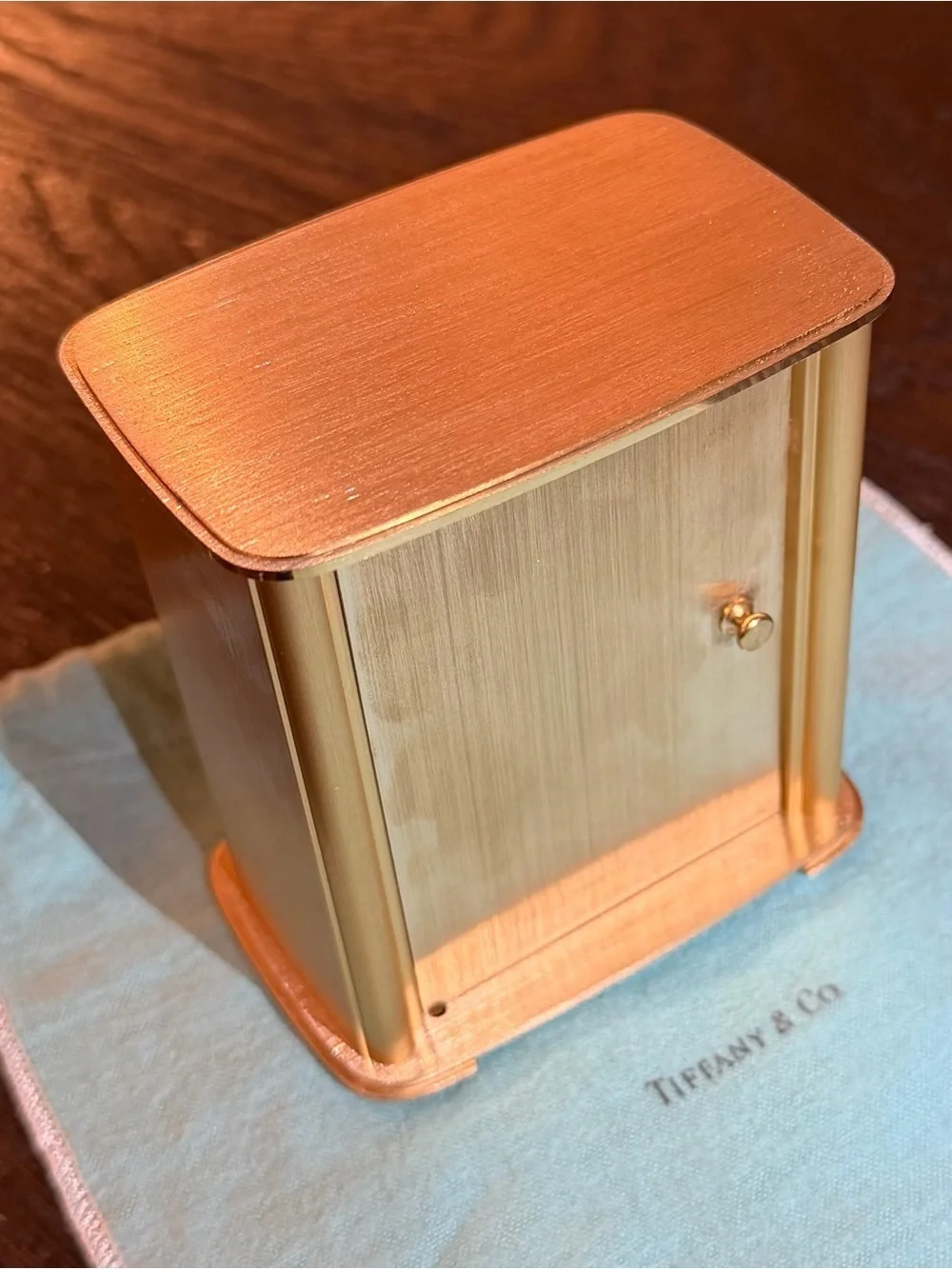 Tiffany & Co. Brass Quartz Desk Clock, Refurbished, Works, No Engraving